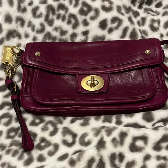 Coach Burgundy Leather Wristlet - Picture 2 of 8